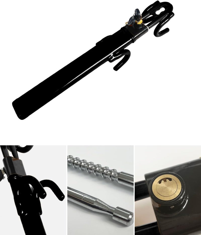 Dodomes Steering Wheel Lock Anti-Theft Heavy Duty Secure Car Device, Adjustable Length Clamp Double Hook Locks Universal Fit (Black) - Image 3